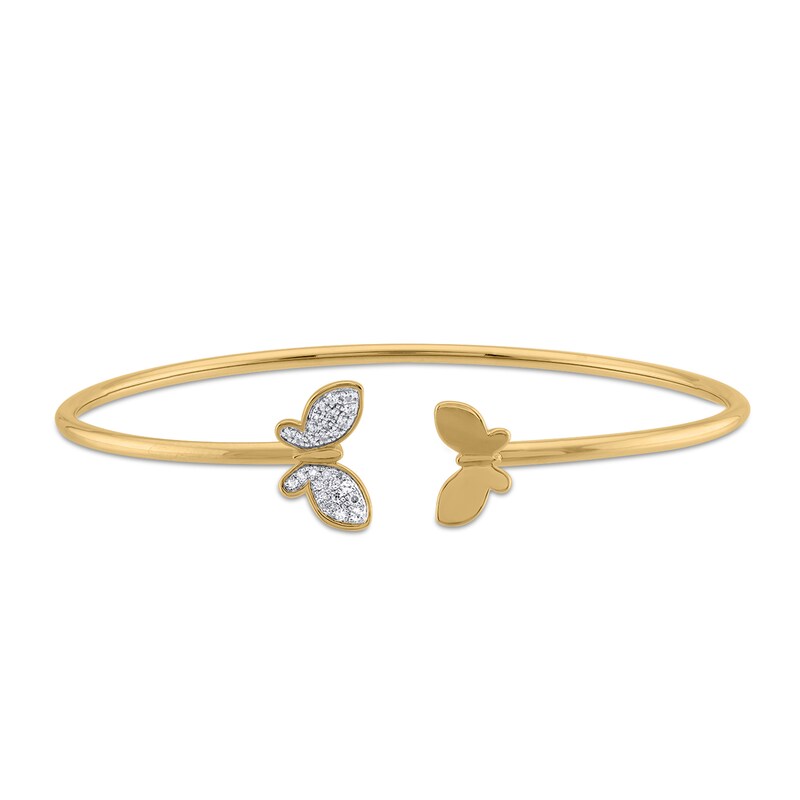 Main Image 1 of 1/8 CT. T.W. Diamond Butterflies Open Bangle in 10K Gold