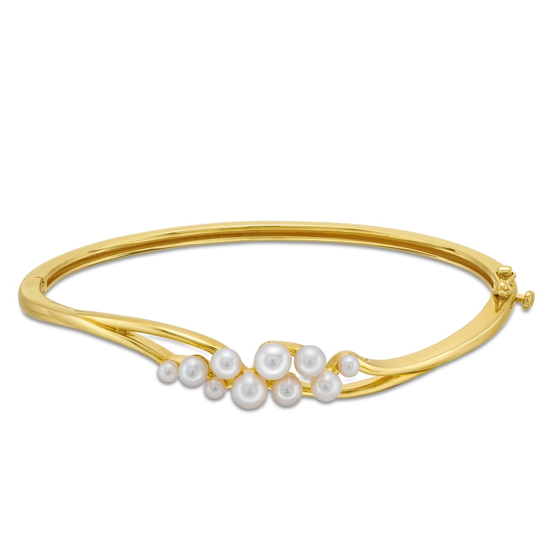 Main Image 1 of Freshwater Cultured Pearl Cluster Bypass Bangle in Sterling Silver with 18K Gold Plate-7.25"