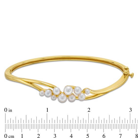 Freshwater Cultured Pearl Cluster Bypass Bangle in Sterling Silver with 18K Gold Plate-7.25"
