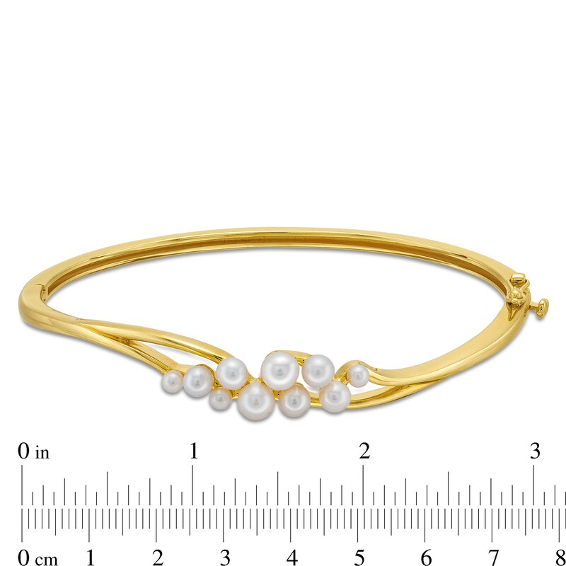 Main Image 3 of Freshwater Cultured Pearl Cluster Bypass Bangle in Sterling Silver with 18K Gold Plate-7.25"