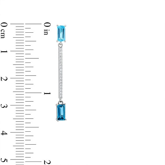 Baguette-Cut Swiss Blue Topaz, London Blue Topaz and White Lab-Created Sapphire Stick Drop Earrings in Sterling Silver