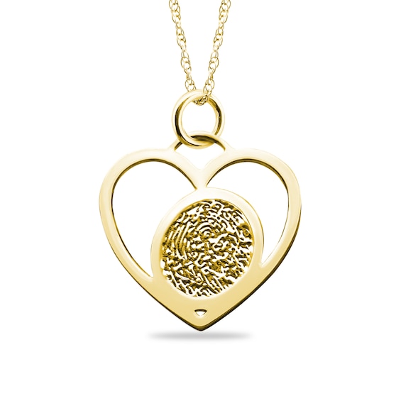 Oval Fingerprint Heart Pendant in White, Yellow or Rose 10K Gold (1 Image and 1-2 Lines)