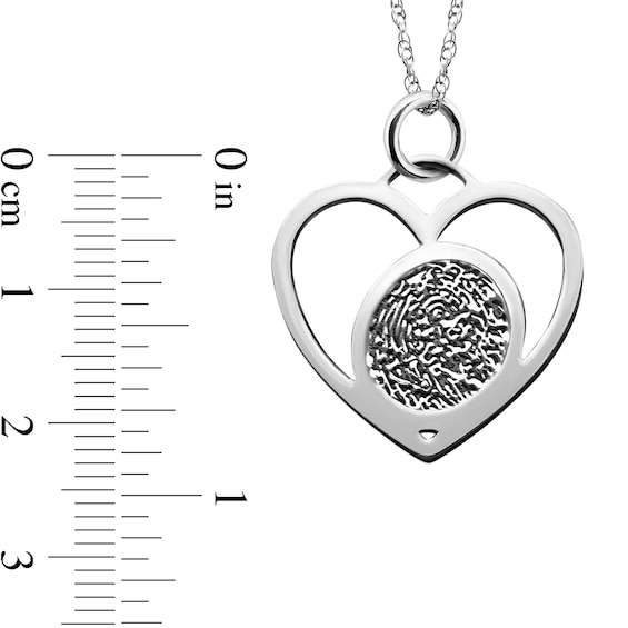 Oval Fingerprint Heart Pendant in White, Yellow or Rose 10K Gold (1 Image and 1-2 Lines)