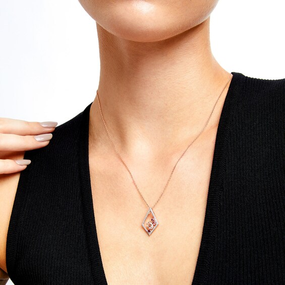 Oval Morganite, Rhodolite Garnet, Tourmaline and White Lab-Created Sapphire Cluster Kite Pendant in 10K Rose Gold