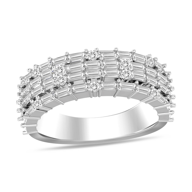 Main Image 1 of 1 CT. T.W. Baguette-Cut Diamond Sideways Multi-Row Band in 14K White Gold