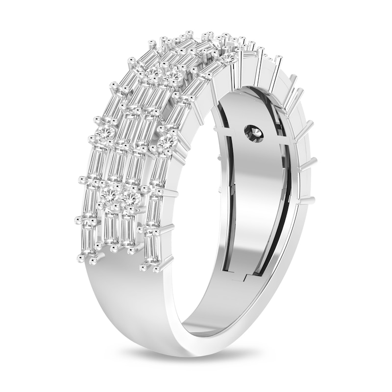 Main Image 2 of 1 CT. T.W. Baguette-Cut Diamond Sideways Multi-Row Band in 14K White Gold