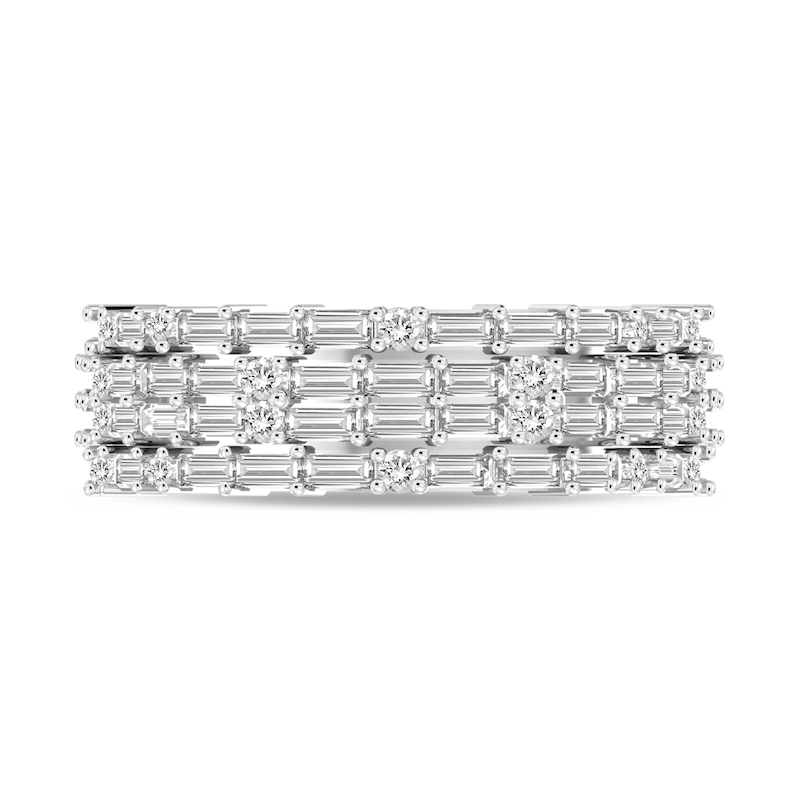 Main Image 3 of 1 CT. T.W. Baguette-Cut Diamond Sideways Multi-Row Band in 14K White Gold