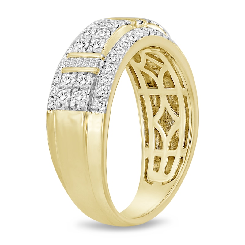 Main Image 2 of 1 CT. T.W. Diamond Raised center Row Band in 10K Gold