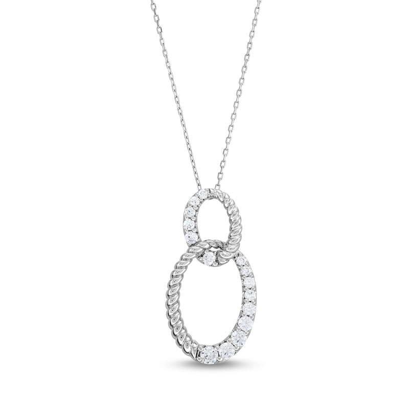 Main Image 1 of 1/2 CT. T.W. Diamond Rope Interlocking Ovals Pendant in Sterling Silver