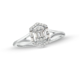 1/5 CT. T.W. Multi-Diamond Hexagon Open Frame Ring in 10K White Gold