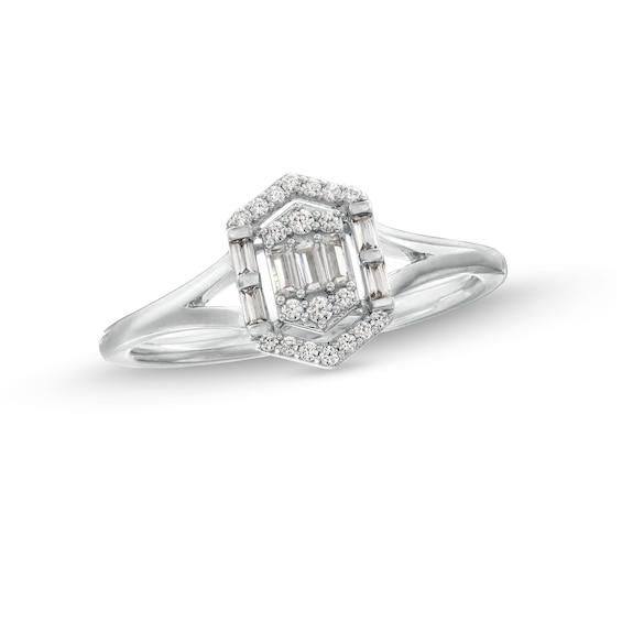 1/5 CT. T.w. Multi-Diamond Hexagon Open Frame Ring in 10K White Gold