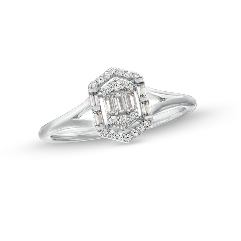 Main Image 1 of 1/5 CT. T.W. Multi-Diamond Hexagon Open Frame Ring in 10K White Gold