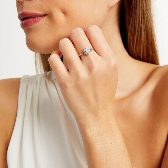1/5 CT. T.w. Multi-Diamond Hexagon Open Frame Ring in 10K White Gold