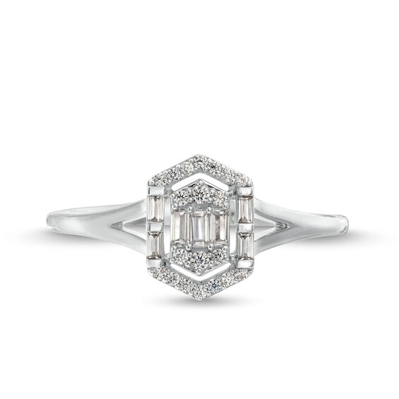 1/5 CT. T.w. Multi-Diamond Hexagon Open Frame Ring in 10K White Gold