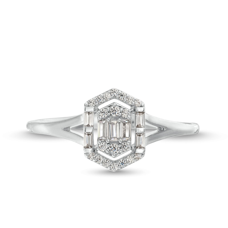 Main Image 4 of 1/5 CT. T.W. Multi-Diamond Hexagon Open Frame Ring in 10K White Gold