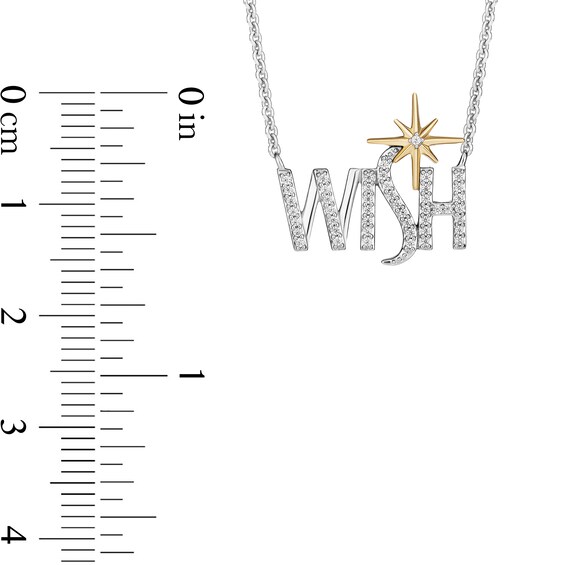 Enchanted Disney Wish 1/8 CT. T.w. Diamond "Wish" Logo Necklace in Sterling Silver and 10K Gold