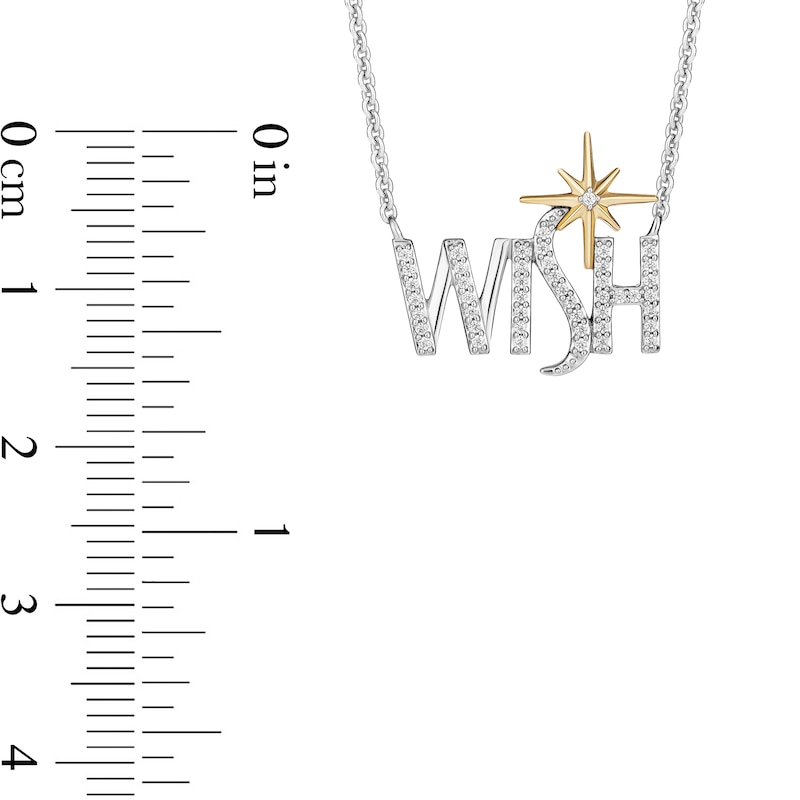 Main Image 3 of Enchanted Disney Wish 1/8 CT. T.W. Diamond "WISH" Logo Necklace in Sterling Silver and 10K Gold
