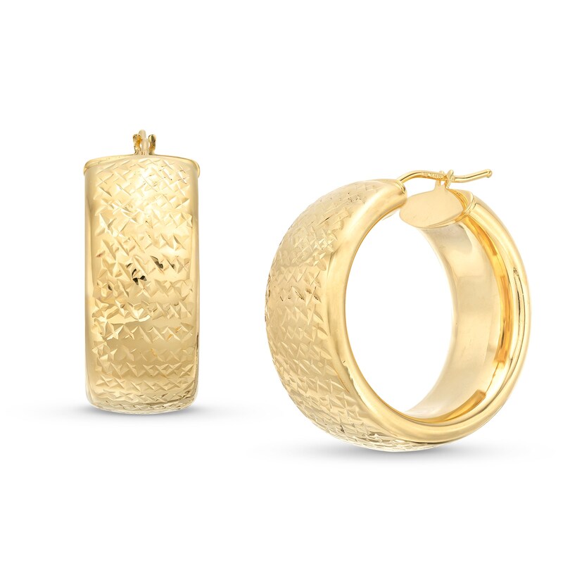Main Image 1 of Diamond-Cut 11.0mm Hoop Earrings in Hollow 10K Gold