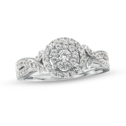1/2 CT. T.W. Diamond Double Frame Twist Split Shank Ring in 10K White Gold
