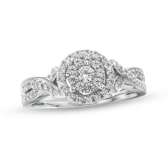1/2 CT. T.w. Diamond Double Frame Twist Split Shank Ring in 10K White Gold