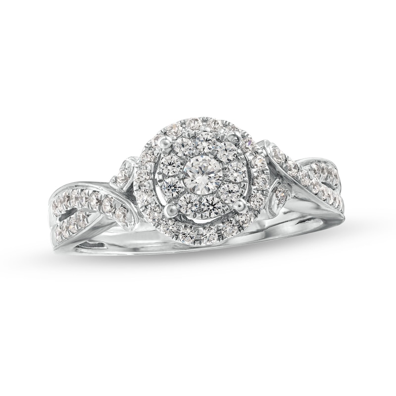 Main Image 1 of 1/2 CT. T.W. Diamond Double Frame Twist Split Shank Ring in 10K White Gold