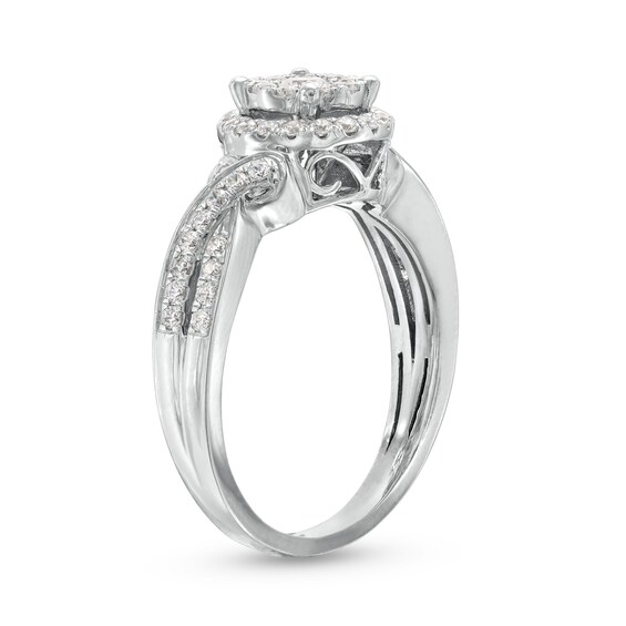 1/2 CT. T.w. Diamond Double Frame Twist Split Shank Ring in 10K White Gold