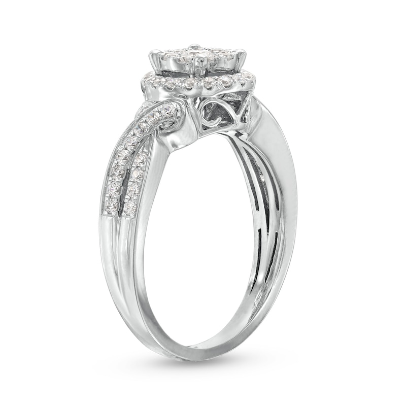 Main Image 3 of 1/2 CT. T.W. Diamond Double Frame Twist Split Shank Ring in 10K White Gold