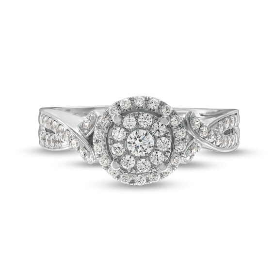 1/2 CT. T.w. Diamond Double Frame Twist Split Shank Ring in 10K White Gold