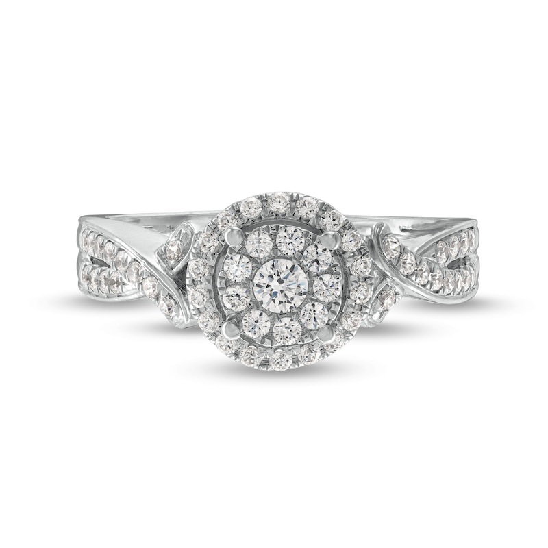 Main Image 4 of 1/2 CT. T.W. Diamond Double Frame Twist Split Shank Ring in 10K White Gold