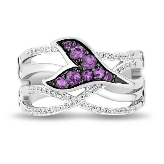 Enchanted Disney Ariel Amethyst and 1/5 CT. T.w. Diamond Open Multi-Row Tail Fin Wrap Ring in Sterling Silver - Size 7