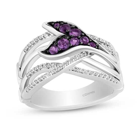 Enchanted Disney Ariel Amethyst and 1/5 CT. T.w. Diamond Open Multi-Row Tail Fin Wrap Ring in Sterling Silver - Size 7