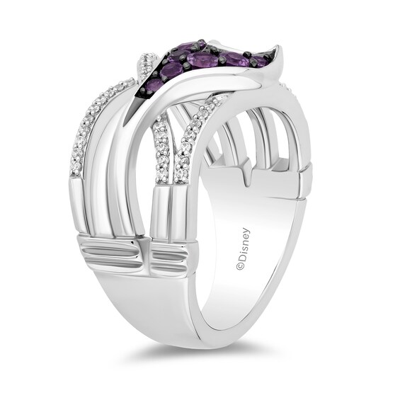 Enchanted Disney Ariel Amethyst and 1/5 CT. T.w. Diamond Open Multi-Row Tail Fin Wrap Ring in Sterling Silver - Size 7