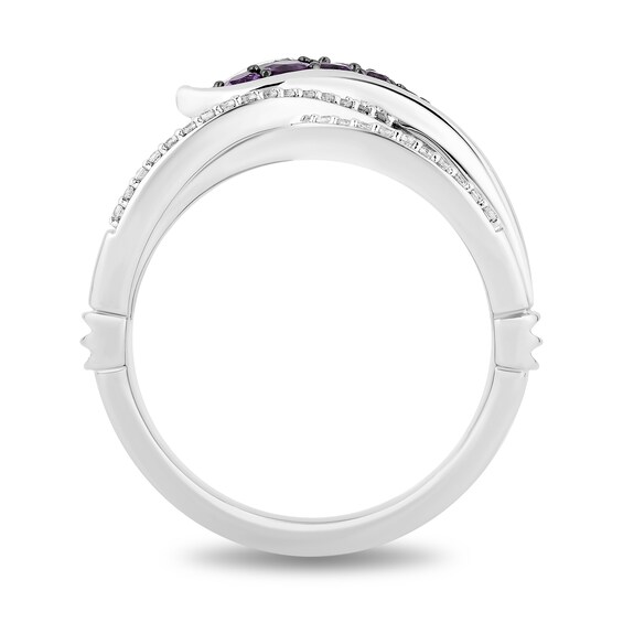 Enchanted Disney Ariel Amethyst and 1/5 CT. T.w. Diamond Open Multi-Row Tail Fin Wrap Ring in Sterling Silver - Size 7