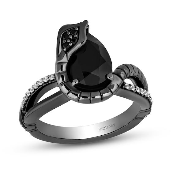 Enchanted Disney Villains Jafar Onyx and 1/8 CT. T.w. Diamond Snake Split Shank Ring in Black Sterling Silver - Size 7