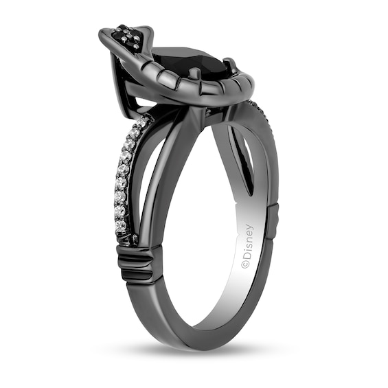 Enchanted Disney Villains Jafar Onyx and 1/8 CT. T.w. Diamond Snake Split Shank Ring in Black Sterling Silver - Size 7
