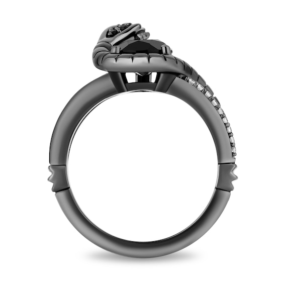 Enchanted Disney Villains Jafar Onyx and 1/8 CT. T.w. Diamond Snake Split Shank Ring in Black Sterling Silver - Size 7