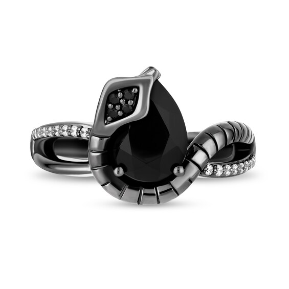 Enchanted Disney Villains Jafar Onyx and 1/8 CT. T.w. Diamond Snake Split Shank Ring in Black Sterling Silver - Size 7
