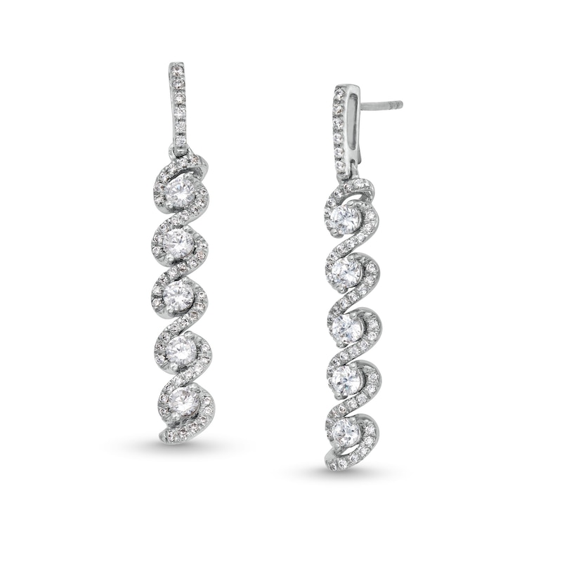 Main Image 1 of 1 CT. T.W. Diamond Cascading Five Stone Dangle Drop Earrings in 10K White Gold