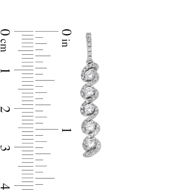 Main Image 3 of 1 CT. T.W. Diamond Cascading Five Stone Dangle Drop Earrings in 10K White Gold
