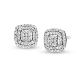 1/4 CT. T.W. Cushion Multi-Diamond Double Frame Stud Earrings in 10K White Gold