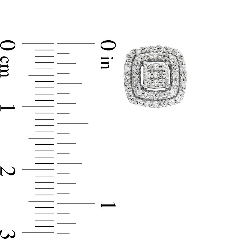 Main Image 3 of 1/4 CT. T.W. Cushion Multi-Diamond Double Frame Stud Earrings in 10K White Gold