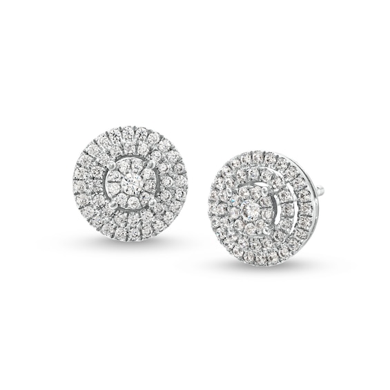 1/4 CT. T.w. Multi-Diamond Layered Frame Stud Earrings in 10K White Gold