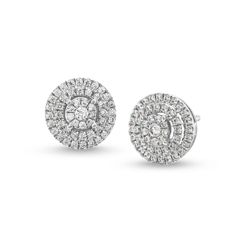 Main Image 1 of 1/4 CT. T.W. Multi-Diamond Layered Frame Stud Earrings in 10K White Gold