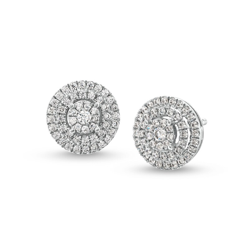 1/4 CT. T.W. Multi-Diamond Layered Frame Stud Earrings in 10K White Gold