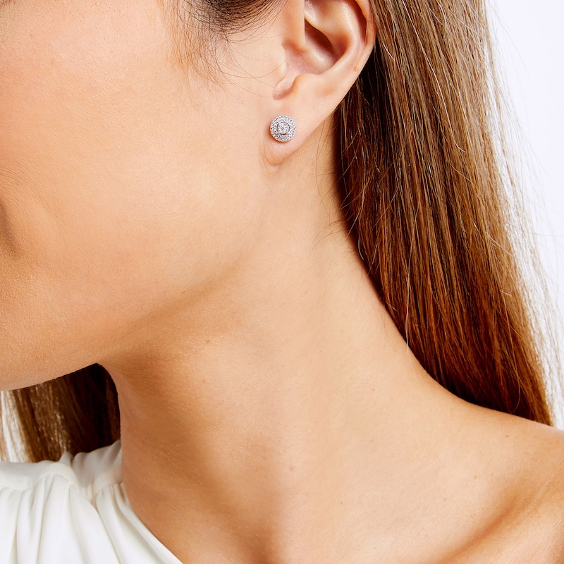 Main Image 2 of 1/4 CT. T.W. Multi-Diamond Layered Frame Stud Earrings in 10K White Gold