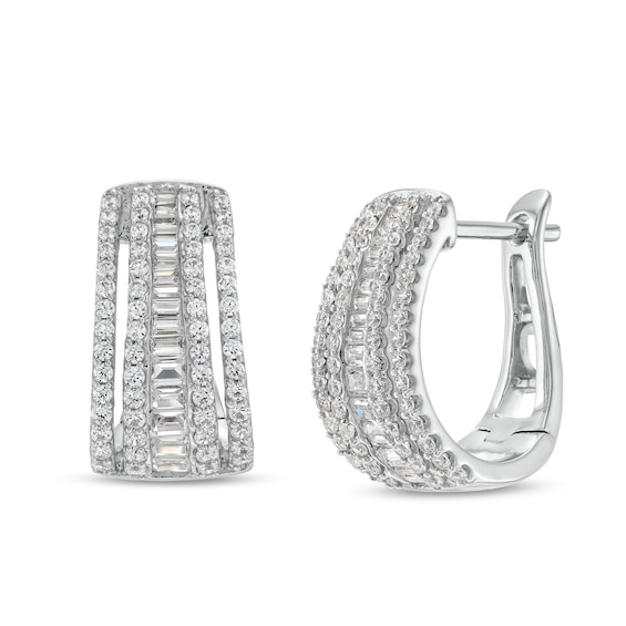 1 CT. T.w. Baguette and Round Diamond Multi-Row Hoop Earrings in 10K White Gold