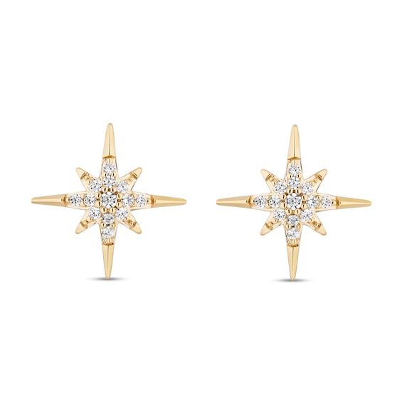 Enchanted Disney Wish 1/10 CT. T.w. Diamond North Star Stud Earrings in Sterling Silver and 10K Gold