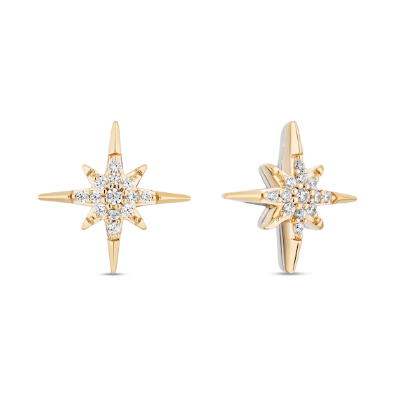 Enchanted Disney Wish 1/10 CT. T.w. Diamond North Star Stud Earrings in Sterling Silver and 10K Gold