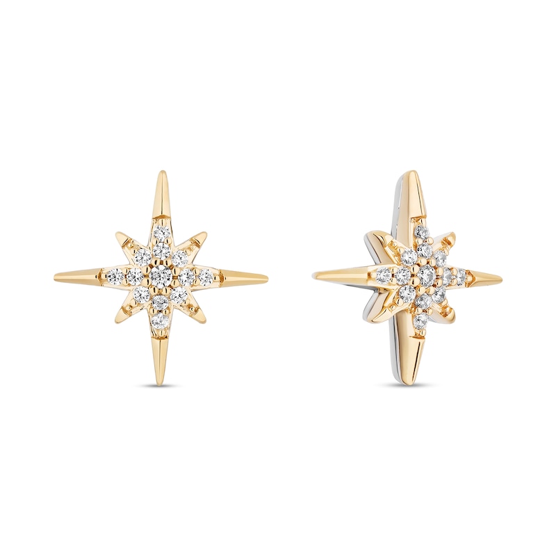 Enchanted Disney Wish 1/10 CT. T.W. Diamond North Star Stud Earrings in Sterling Silver and 10K Gold
