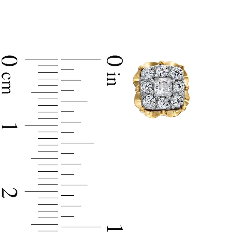 Main Image 3 of 1/4 CT. T.W. Cushion Multi-Diamond Scallop Frame Stud Earrings in 10K Gold